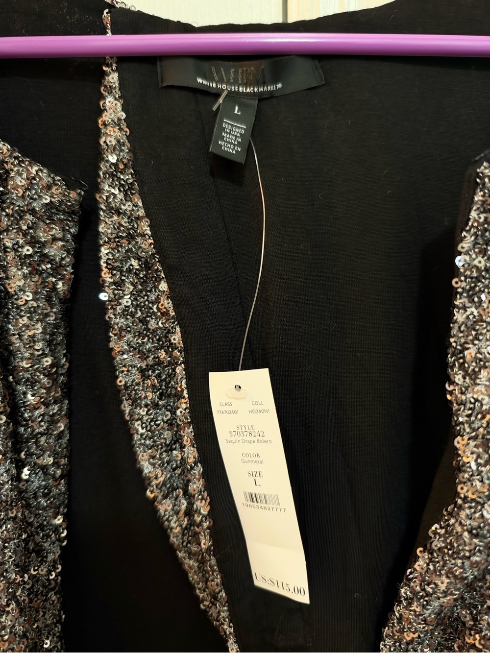 White House Black Market Gunmetal Sequin Draped Shrug - Picture 5 of 6